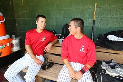 Devin Wenzel (Cincinnati) talks to Josh Gardiner (Radford)