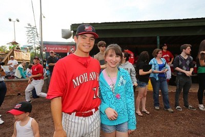 Second Basemen Josh Gardiner (Radford) with his baseball buddy