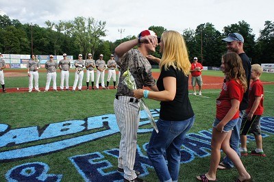 Joe Randall greets his host family