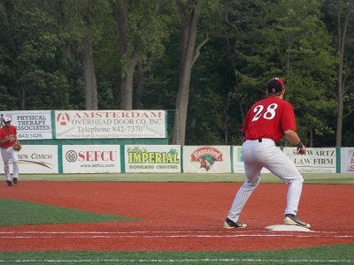 First Basemen Luke Nethaway of St. Rose readies for a throw