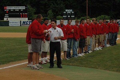 Brian Spagnola congratulates Ft. Plain HS coach Craig Phillips on their NY State Championship