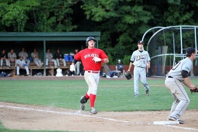 Brian Ruby (Binghamton) beats out an infield single in the third inning