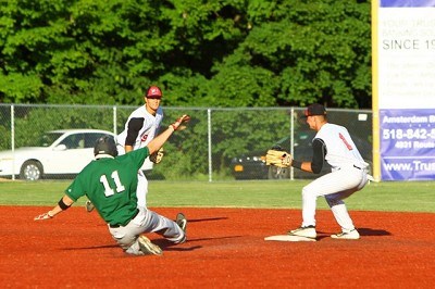 Shortstop Riley Mahan (Kentucky) gets the ball to second basemen Drew Freedman (Wake Forest).