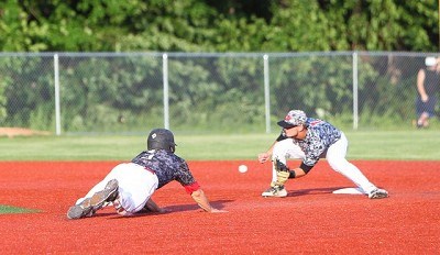 Second basemen Drew Freedman (Wake Forest) recieves the ball.