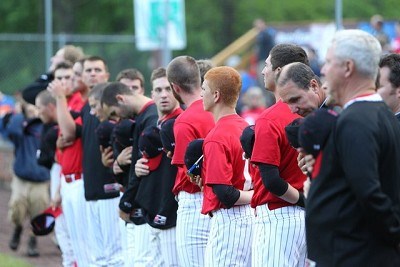 The Mohawks line up for the National Anthem