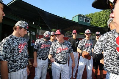 Head coach Keith Griffin addresses his team before the game.