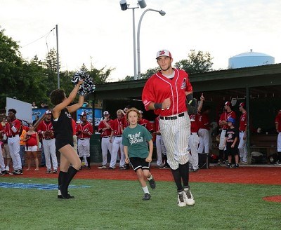 Center fielder John Razzino of Franklin Pierce takes the field.